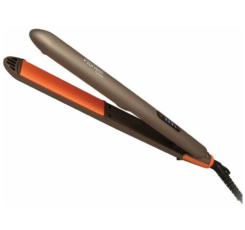 Стайлер для выпрямления волос HS-10120 Pioneer с LED-индикацией температуры и керамическими пластинами 25х110 мм, 50 Вт, цвет оранжевый/золотистый